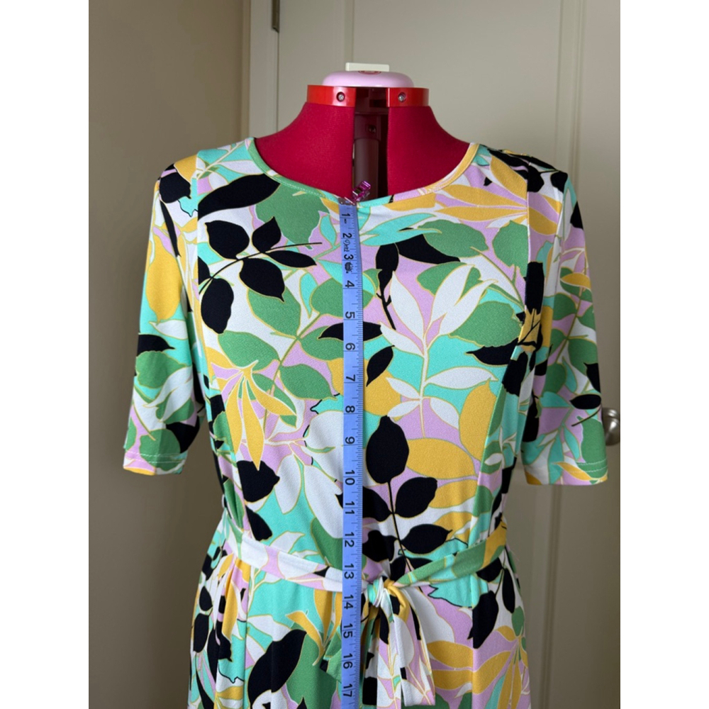 Women's Nina Leonard XL Multi-color Leaf Print Short Sleeve Maxi Dress - Picture 9 of 11